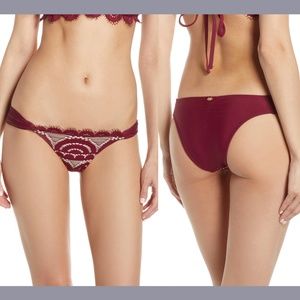 NWT PILYQ PQ [ Large ] Lace Fanned Teeny Bikini Bottoms‎ in Vino